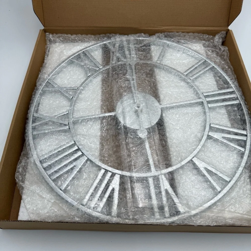 16” Metal Roman Numeral Wall Clock in Silver